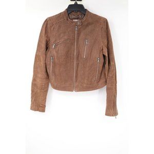 levis leather jacket women's Medium mocha suede‎ full zip moto cafe racer biker